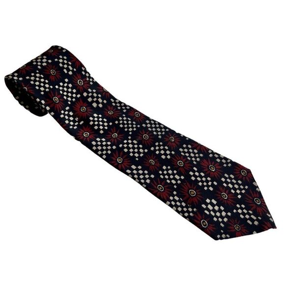 Men’s Hugo Boss 100% Silk Floral Checker Print Neck Tie - Picture 1 of 4